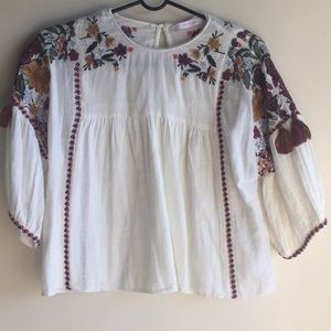 Zara Collection peasant blouse with embroidery